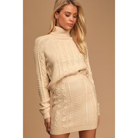 Lulus Sweaters - Lulus In The Cards Beige Cable Knit Two-piece Sweater Dress - Size S
